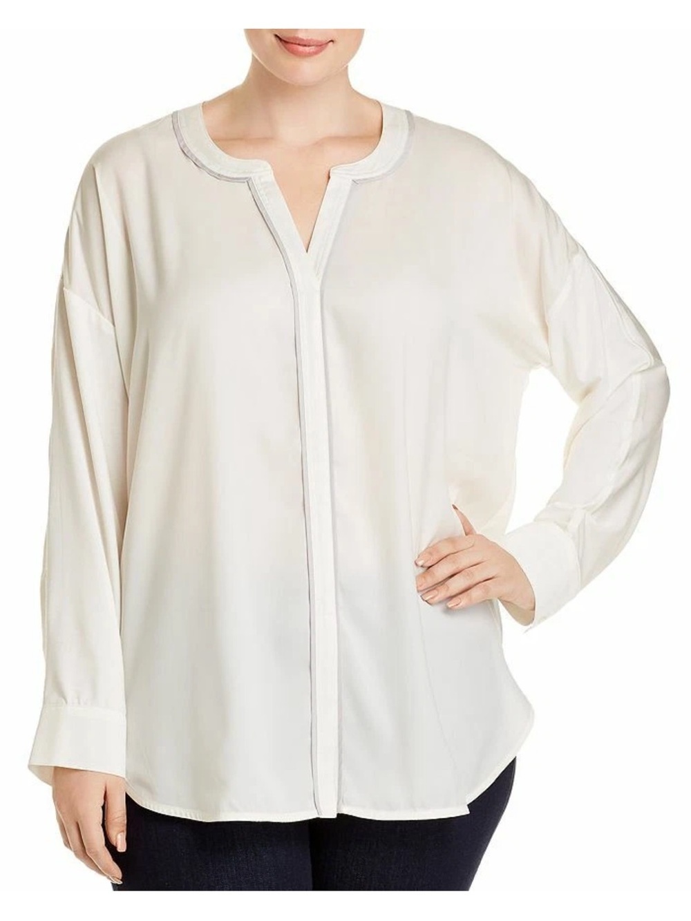 Zara Cream Long Sleeve V-Notch Blouse